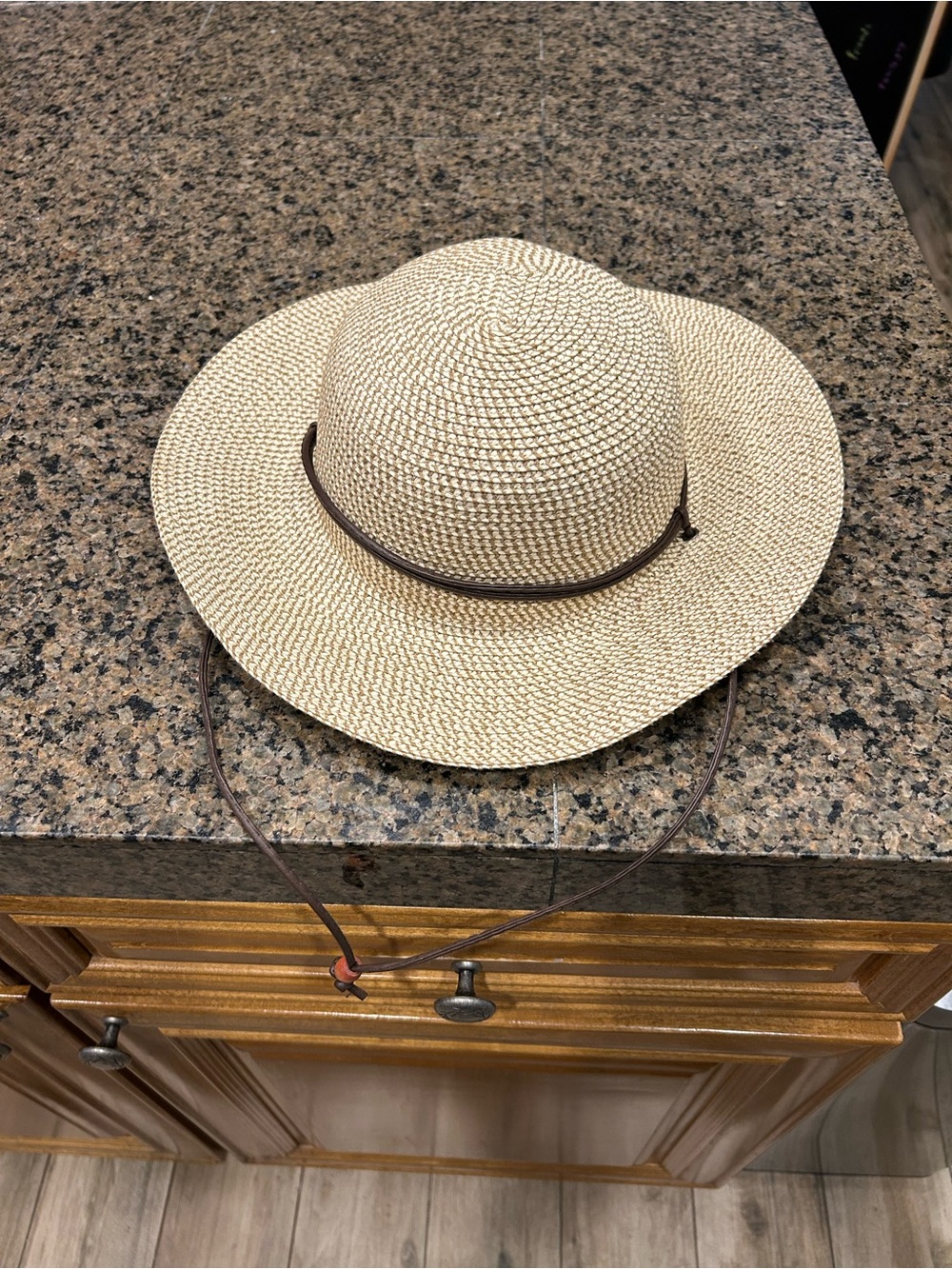 Women’s Natural Straw Sun Hat with Brown Chin Strap